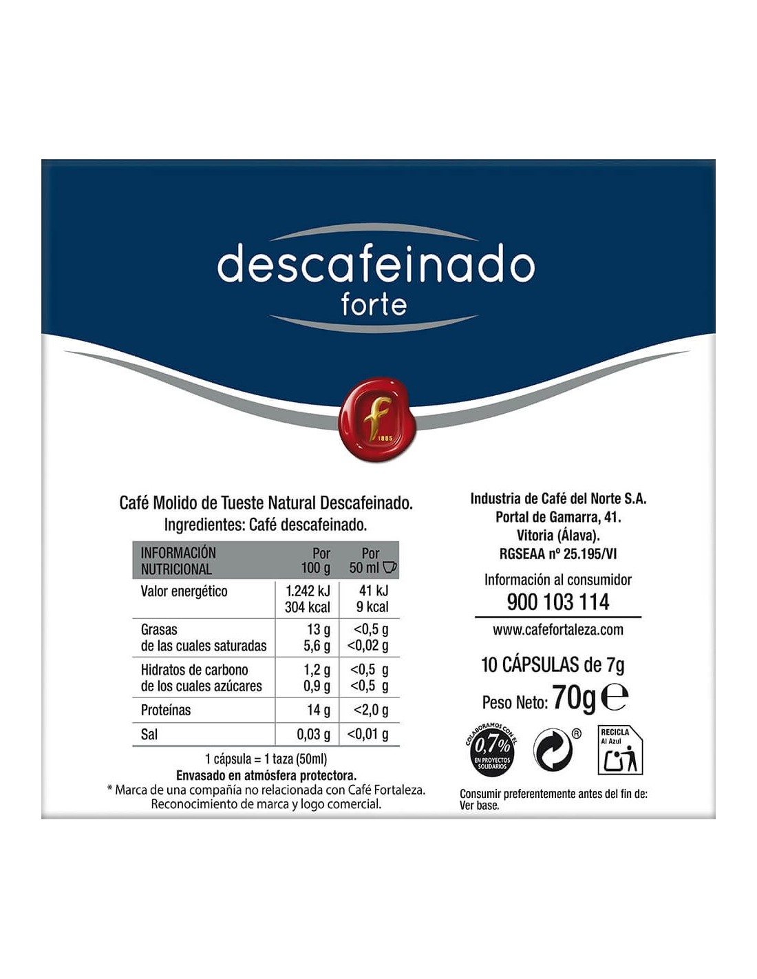 Café Descafeinado Forte 10 cápsulas compatibles con Dolce Gusto®