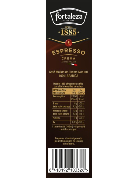 Espresso Crema café descafeinado molido natural al estilo italiano paquete  250 g · FORTALEZA · Supermercado El Corte Inglés El Corte Inglés
