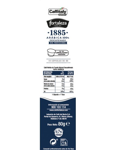Café 1885 Descafeinado 10 cápsulas compatibles con Caffitaly