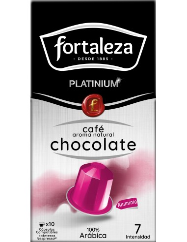 Café con aroma natural a Chocolate 10 cápsulas Fortaleza Platinium compatibles con Nespresso®