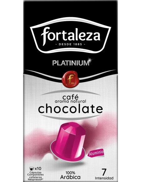 Café con aroma natural a Chocolate 10 cápsulas Fortaleza Platinium compatibles con Nespresso®