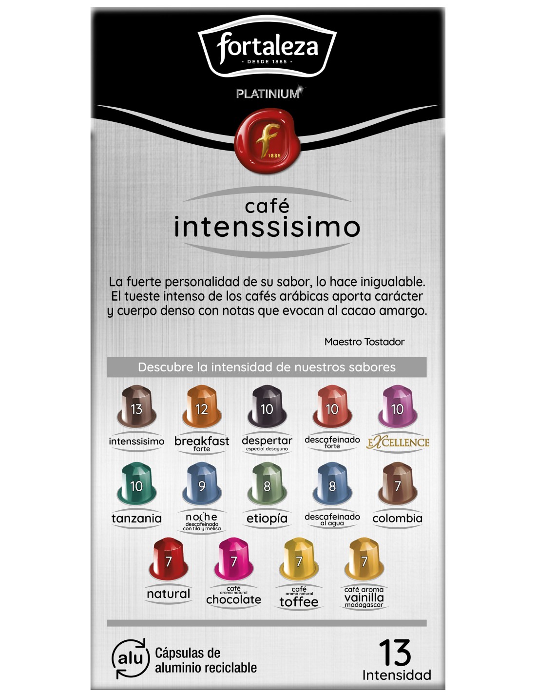 Café Intenssisimo 10 cápsulas Fortaleza Platinium compatibles con Nespresso®