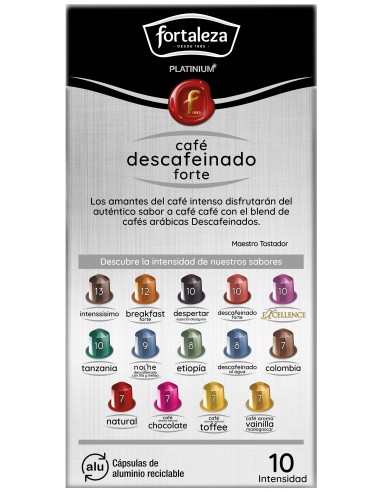 Café Descafeinado Forte 10 cápsulas Fortaleza Platinium compatibles con Nespresso®