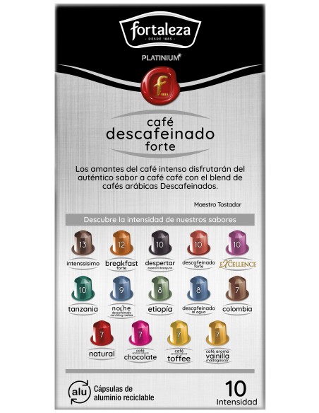 Café Descafeinado Forte 10 cápsulas Fortaleza Platinium compatibles con Nespresso®