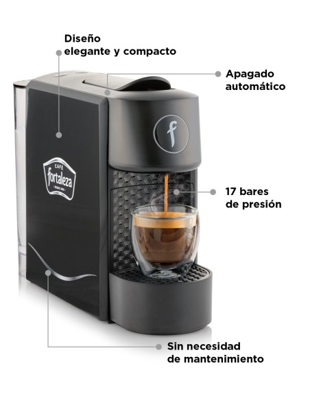 Cafetera Fortaleza, 100 cápsulas Natural y 100 cápsulas Descafeinado
