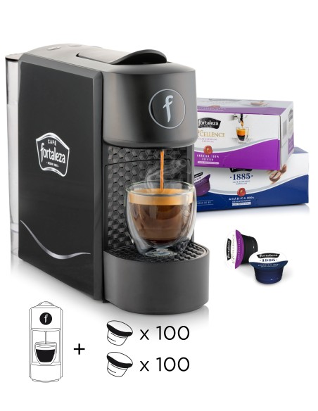 Cafetera Fortaleza, 100 cápsulas Excellence y 100 cápsulas Descafeinado