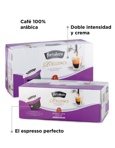 Cafetera Fortaleza, 100 cápsulas Excellence y 100 cápsulas Descafeinado