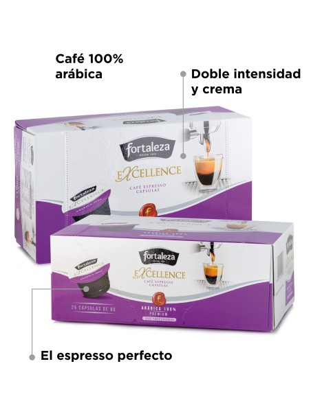 Cafetera Fortaleza, 100 cápsulas Excellence y 100 cápsulas Descafeinado