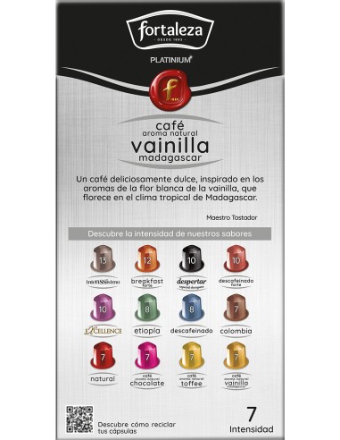 Café aroma Vainilla Madagascar 10 cápsulas Fortaleza Platinium compatibles con Nespresso®