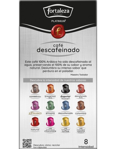 Café Descafeinado al Agua 10 cápsulas Fortaleza Platinium compatibles con Nespresso®