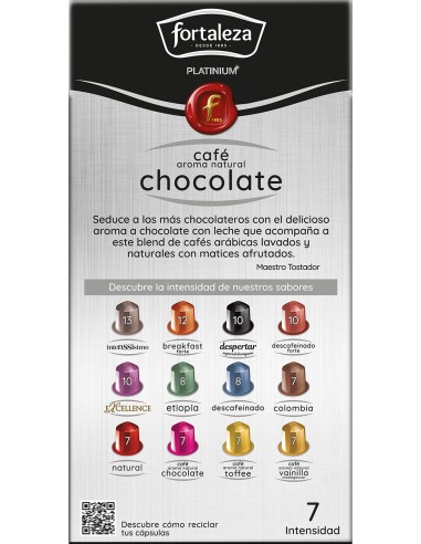 Café con aroma natural a Chocolate 10 cápsulas Fortaleza Platinium compatibles con Nespresso®