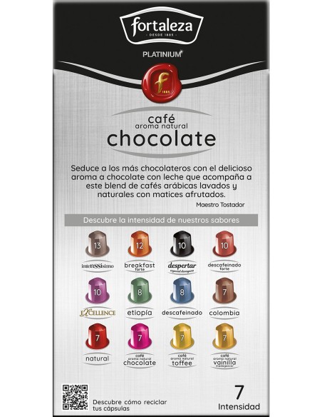 Café con aroma natural a Chocolate 10 cápsulas Fortaleza Platinium compatibles con Nespresso®