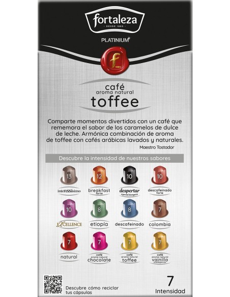 Café con aroma natural a Toffee 10 cápsulas Fortaleza Platinium compatibles con Nespresso®