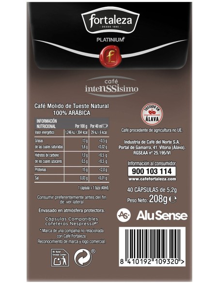 Café Intenssisimo 40 cápsulas Fortaleza Platinium compatibles con Nespresso®