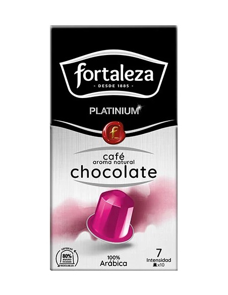 Café con aroma natural a Chocolate 10 cápsulas Fortaleza Platinium compatibles con Nespresso®