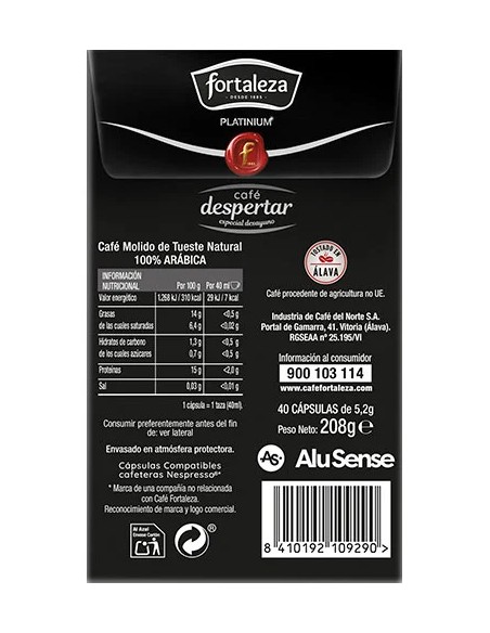 Café Despertar Fortaleza Platinium 40 cápsulas compatibles con Nespresso®